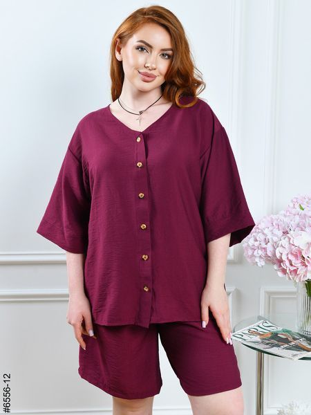 6556-12 Костюм жіночий сорочка + шорти льон жатка напівбатал (3 од: 48,50,52) 6556-12 фото